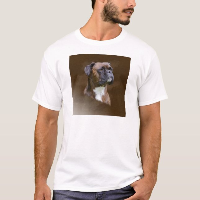 Boxer Dog Oil Painting Art Portrait T-Shirt (Front)
