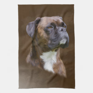 Boxer Dog Oil Painting Art Portrait Tea Towel