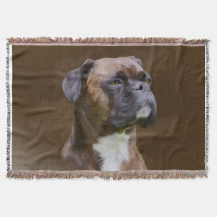 Boxer Dog Oil Painting Art Portrait Throw Blanket