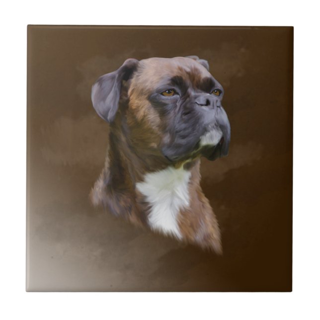 Boxer Dog Oil Painting Art Portrait Tile (Front)