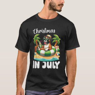BOXER Dog on Inflatable Boat Merry Christmas in Ju T-Shirt