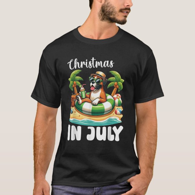 BOXER Dog on Inflatable Boat Merry Christmas in Ju T-Shirt (Front)