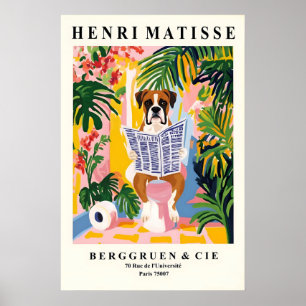 Boxer Dog on Toilet Print Matisse Style Bathroom