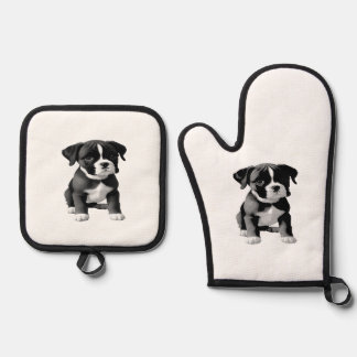 Boxer Dog  Oven Mitt & Pot Holder Set
