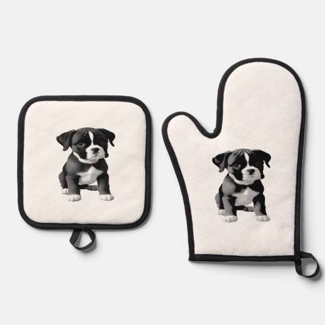 Boxer Dog  Oven Mitt & Pot Holder Set (Front)