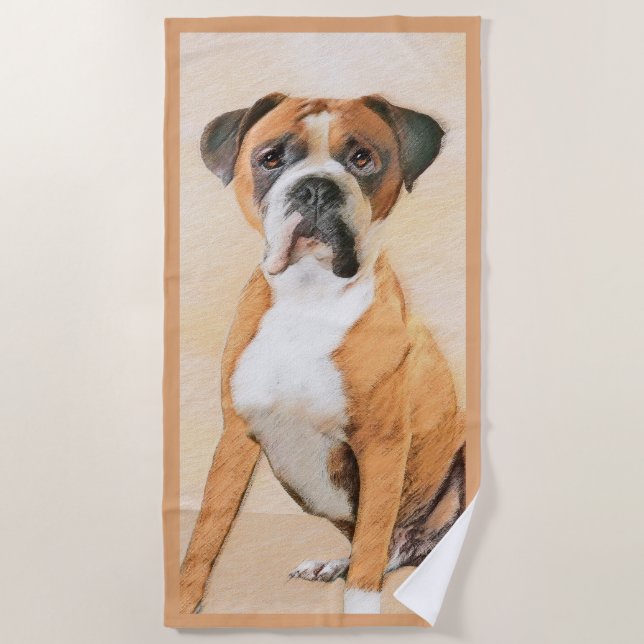 Boxer Dog Painting Uncropped Original Animal Art Beach Towel (Front)