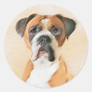 Boxer Dog Painting Uncropped Original Animal Art Classic Round Sticker