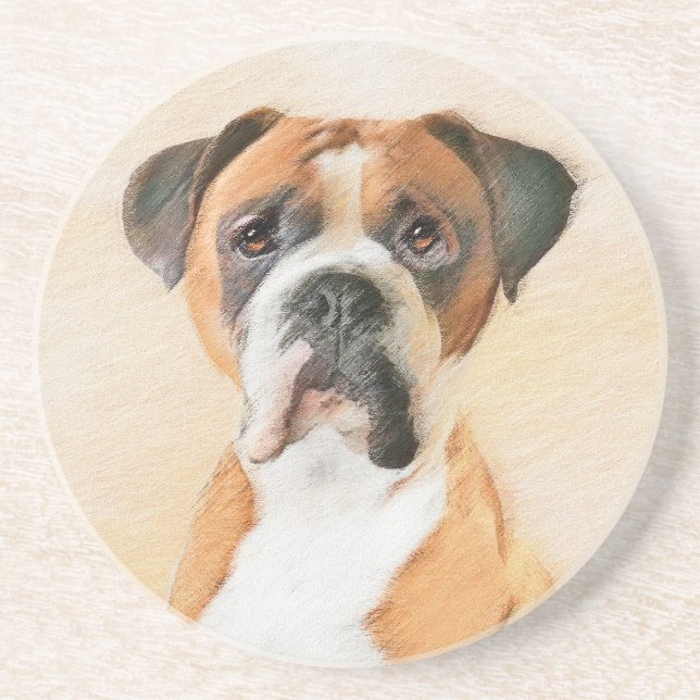 Boxer Dog Painting Uncropped Original Animal Art Coaster (Front)