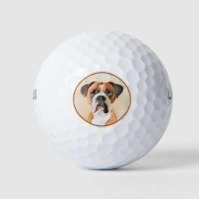 Boxer Dog Painting Uncropped Original Animal Art Golf Balls (Front)
