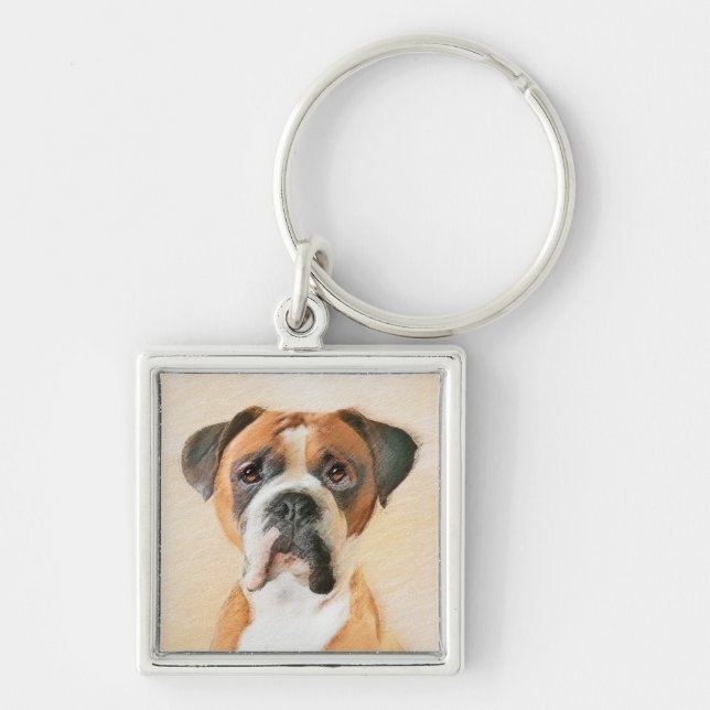 Boxer Dog Painting Uncropped Original Animal Art Key Ring (Front)