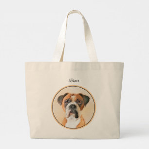 Boxer Dog Painting Uncropped Original Animal Art Large Tote Bag