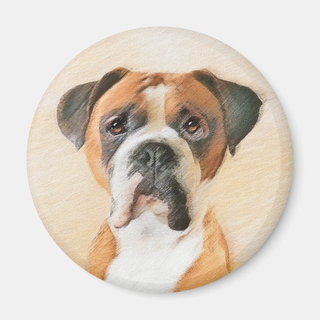 Boxer Dog Painting Uncropped Original Animal Art Magnet (Front)