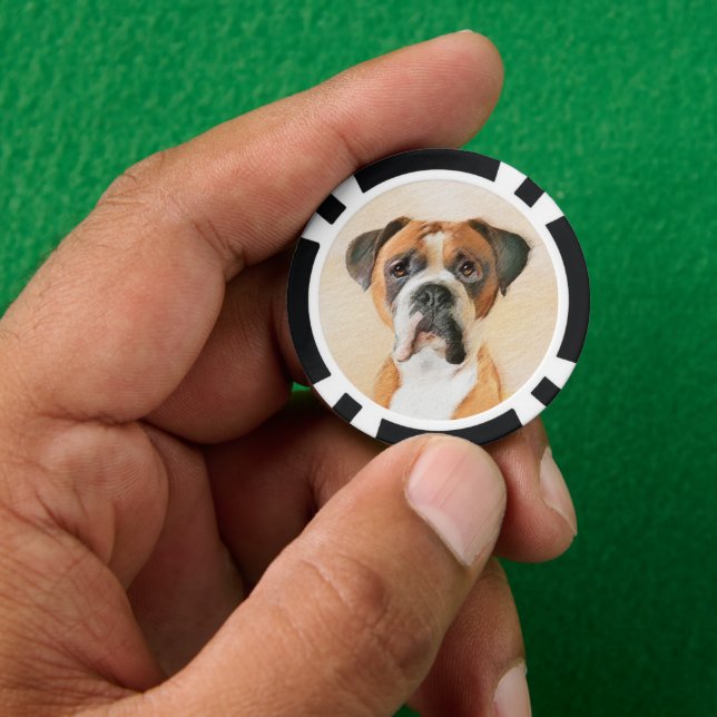 Boxer Dog Painting Uncropped Original Animal Art Poker Chips (Hand)