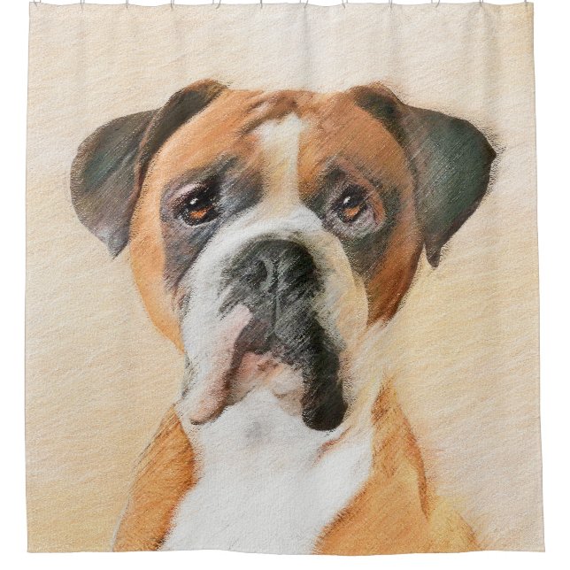 Boxer Dog Painting Uncropped Original Animal Art Shower Curtain (Front)
