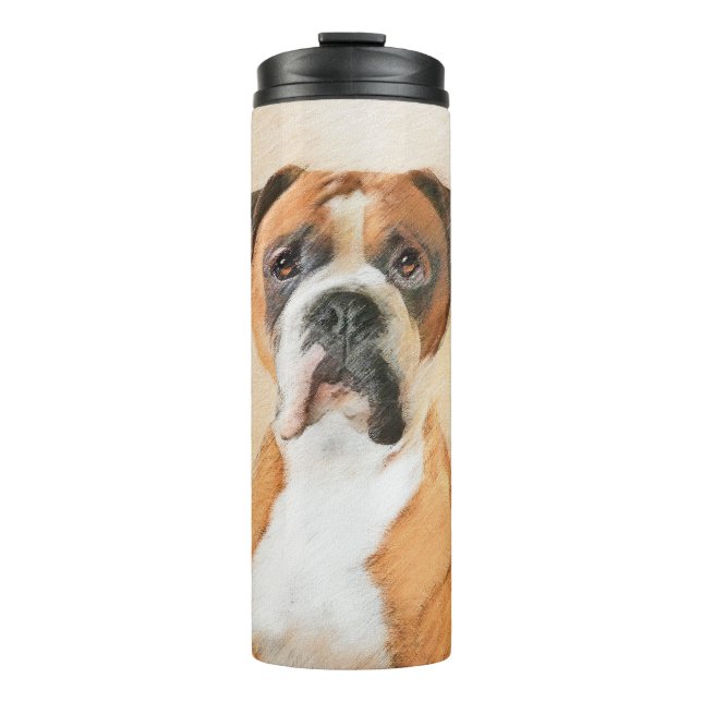 Boxer Dog Painting Uncropped Original Animal Art Thermal Tumbler (Front)