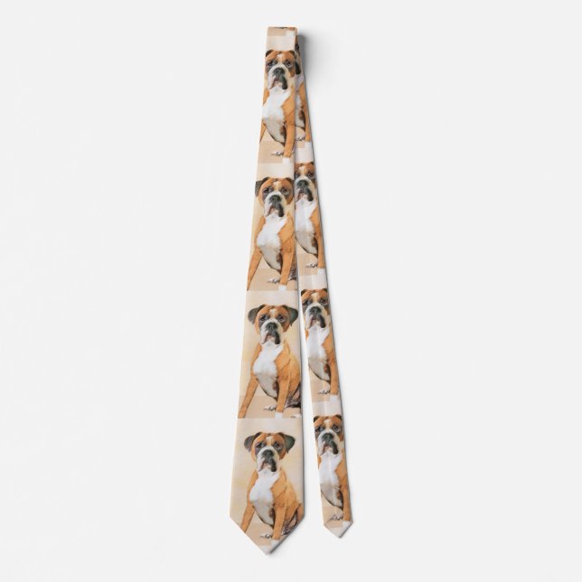 Boxer Dog Painting Uncropped Original Animal Art Tie (Front)