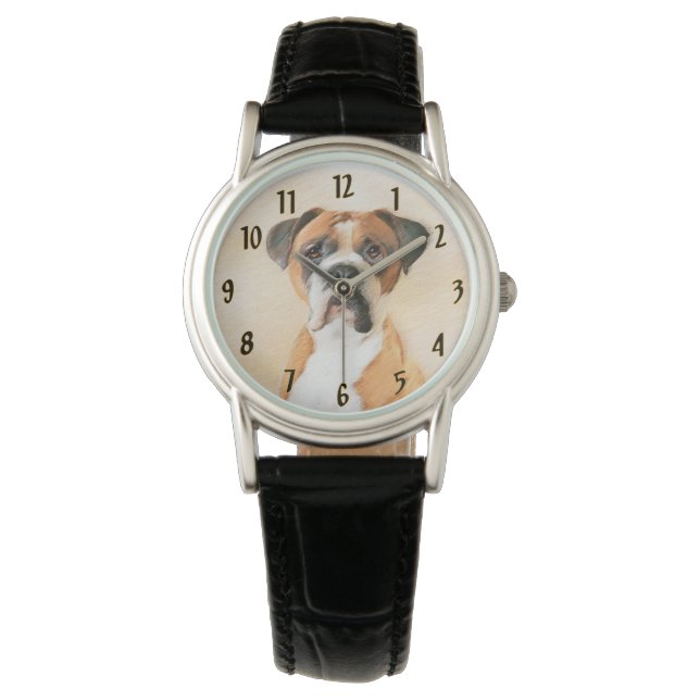 Boxer Dog Painting Uncropped Original Animal Art Watch (Front)