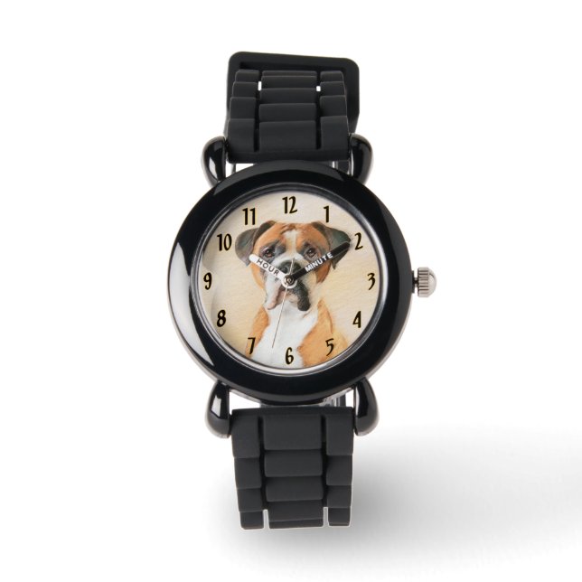Boxer Dog Painting Uncropped Original Animal Art Watch (Front)