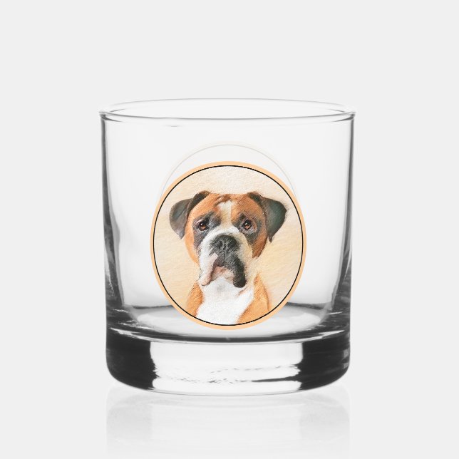 Boxer Dog Painting Uncropped Original Animal Art Whiskey Glass (Front)