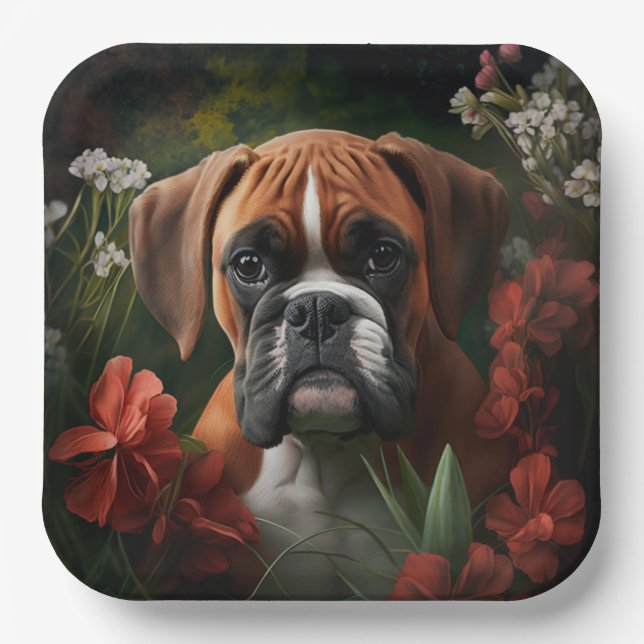 Boxer dog paper plates (Front)