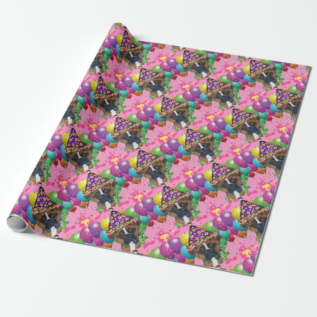 Boxer Dog Party Dog Wrapping Paper (Unrolled)