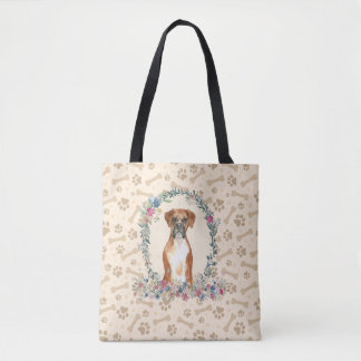 Boxer Dog Paw Print & Dog Bone Cute Tote Bag
