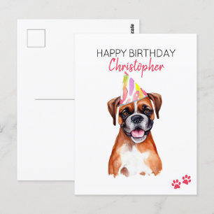 Boxer Dog Personalised Happy Birthday  Postcard