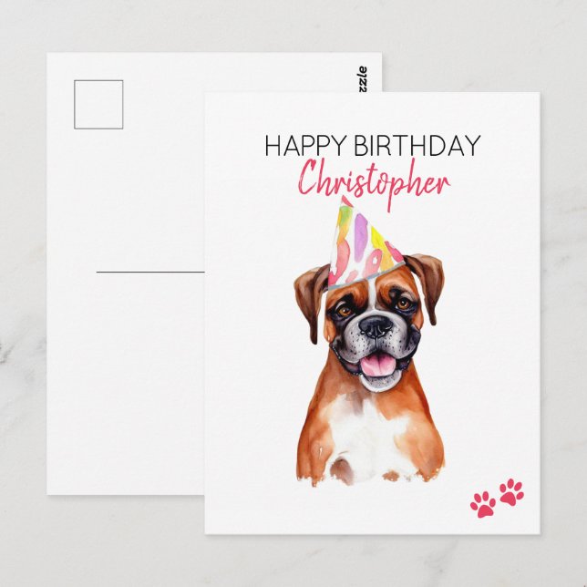 Boxer Dog Personalised Happy Birthday  Postcard (Front/Back)