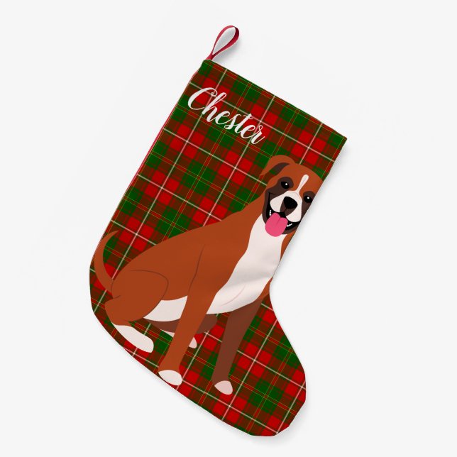Boxer Dog Personalised Small Christmas Stocking (Front (Hanging))