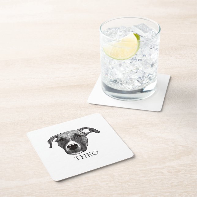Boxer Dog Personalised Square Paper Coaster (Insitu)