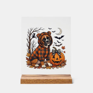 Boxer Dog Plaid Hoodie Halloween Pumpkin Bats_1 Acrylic Sign