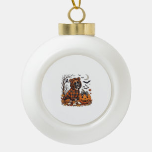 Boxer Dog Plaid Hoodie Halloween Pumpkin Bats_1 Ceramic Ball Christmas Ornament