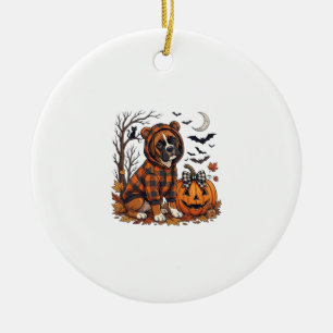 Boxer Dog Plaid Hoodie Halloween Pumpkin Bats_1 Ceramic Tree Decoration