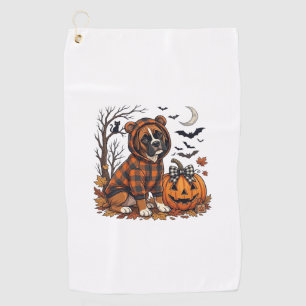 Boxer Dog Plaid Hoodie Halloween Pumpkin Bats_1 Golf Towel