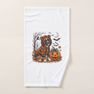 Boxer Dog Plaid Hoodie Halloween Pumpkin Bats_1 Hand Towel