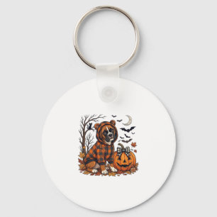 Boxer Dog Plaid Hoodie Halloween Pumpkin Bats_1 Key Ring
