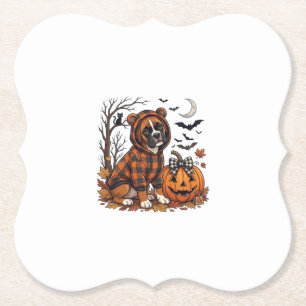 Boxer Dog Plaid Hoodie Halloween Pumpkin Bats_1 Paper Coaster
