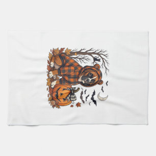 Boxer Dog Plaid Hoodie Halloween Pumpkin Bats_1 Tea Towel