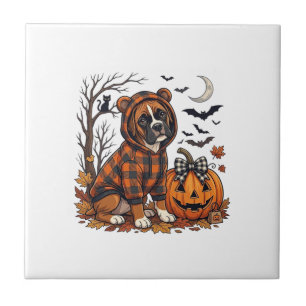 Boxer Dog Plaid Hoodie Halloween Pumpkin Bats_1 Tile