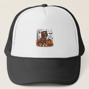Boxer Dog Plaid Hoodie Halloween Pumpkin Bats_1 Trucker Hat