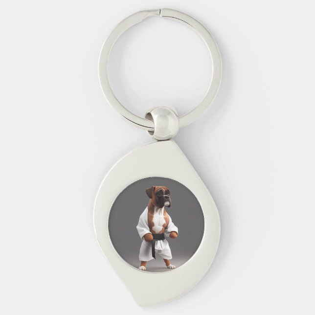 Boxer Dog Play Karate, Boxer Dog Karate Player Key Ring (Front)