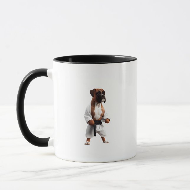 Boxer Dog Play Karate, Boxer Dog Karate Player Mug (Left)