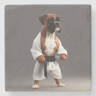 Boxer Dog Play Karate, Boxer Dog Karate Player Stone Coaster
