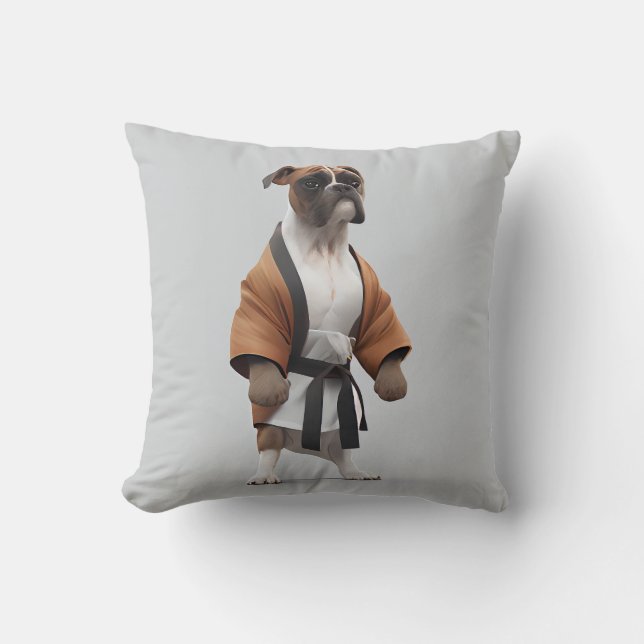 Boxer Dog Play Karate, Karate Champion Boxer Dog Cushion (Front)
