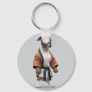 Boxer Dog Play Karate, Karate Champion Boxer Dog Key Ring