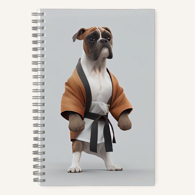 Boxer Dog Play Karate, Karate Champion Boxer Dog Notebook (Front)