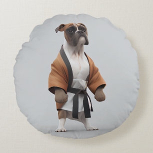 Boxer Dog Play Karate, Karate Champion Boxer Dog Round Cushion
