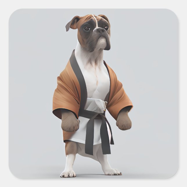 Boxer Dog Play Karate, Karate Champion Boxer Dog Square Sticker (Front)