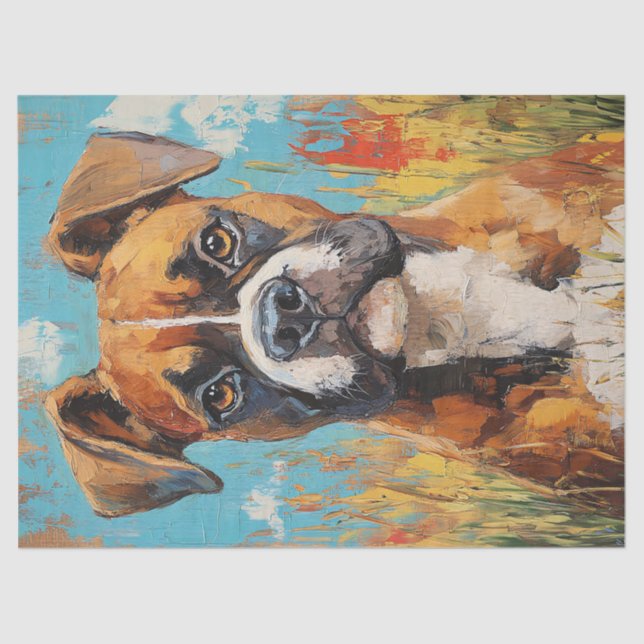 Boxer Dog Portrait Digital Oil Painting Decoupage Tissue Paper (Front)
