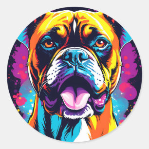 Boxer Dog Portrait Pop Art Classic Round Sticker
